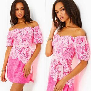 Lilly Pulitzer Winola Off Shoulder dress Romper Roxie Pink Shadow Dancer 4